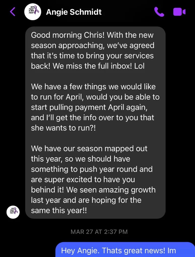 Text: with the new season approaching, time to bring your services back, we miss the full inbox