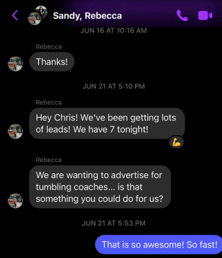 Text: we have been getting lots of leads, we have 7 tonight